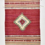 Wine Red & Green Turkish Kilim Rug, 156x224Cm