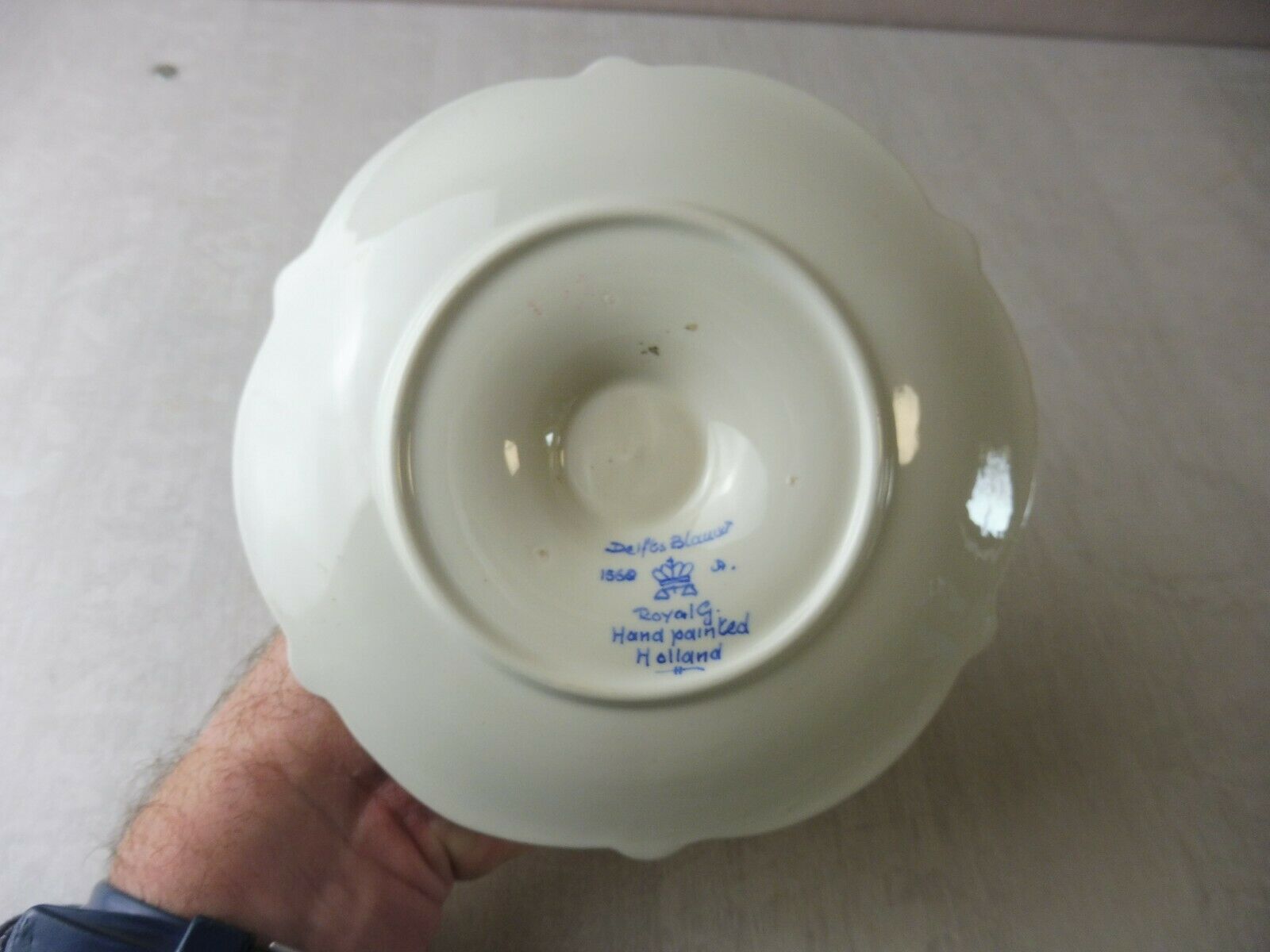 Old ceramic candle holder, Delfts Blauw 1568