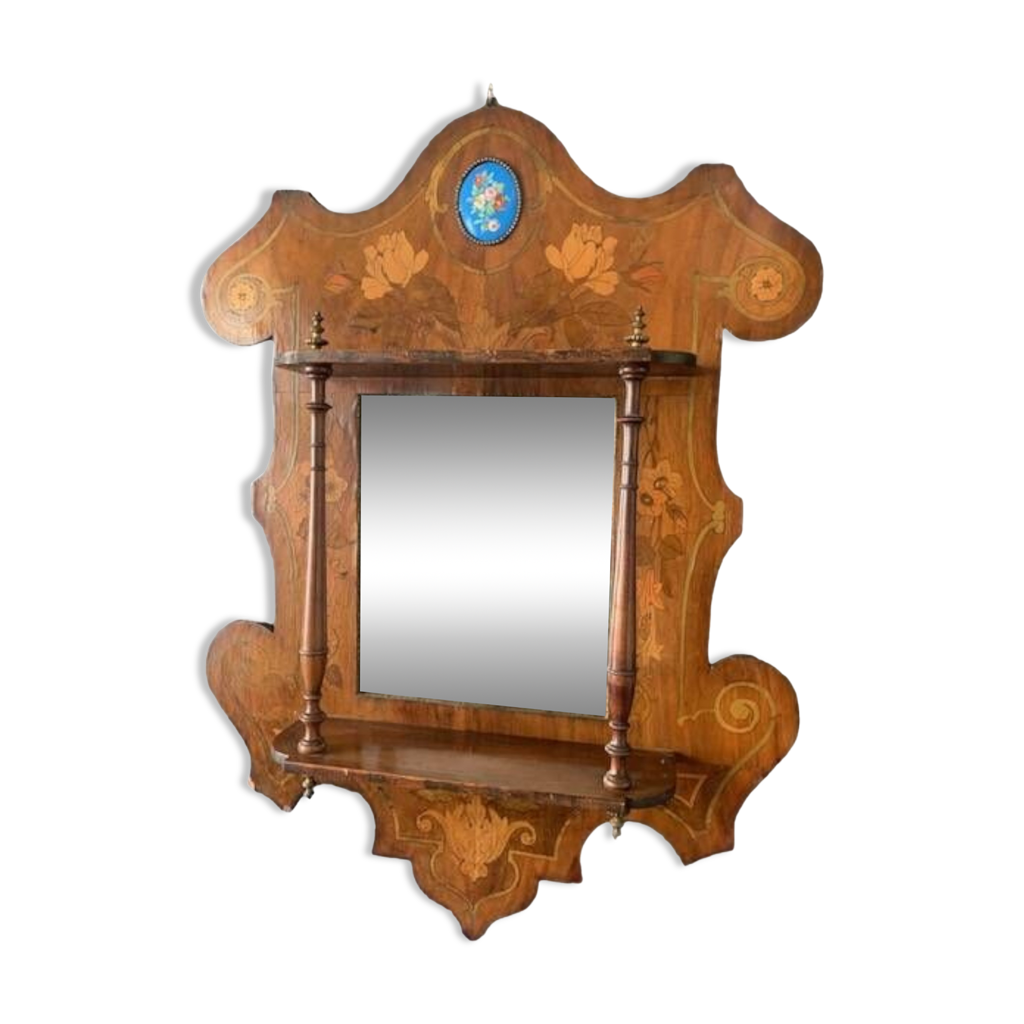 Miroir Mural Vintage Multifonctionnel avec Étagère Bois