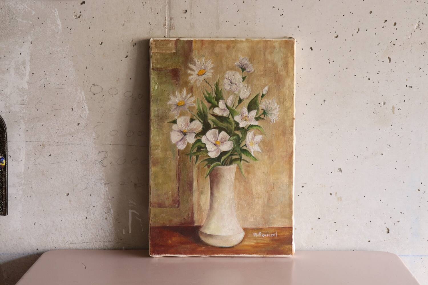 Tableau huile sur toile bouquet de fleurs vintage