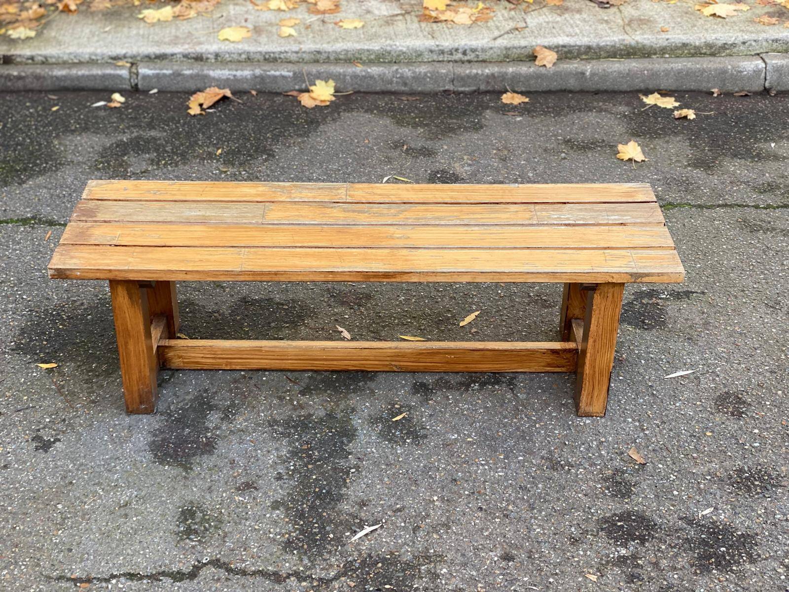 Vintage solid wood farm bench, 115cm