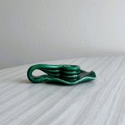 Vintage green glazed ceramic candle holder, organic design.