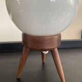 Scandinavian lamp tripod foot in teak and opaline globe 60s