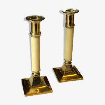 Brass and glass candle holder - set of 2 - vintage from the 1970s