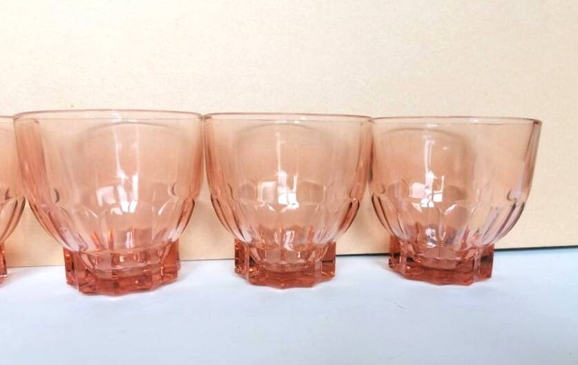 6 pink glass water glasses