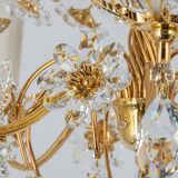 Large flower-shaped chandelier in gilded brass by Palwa, Germany, 1970s.