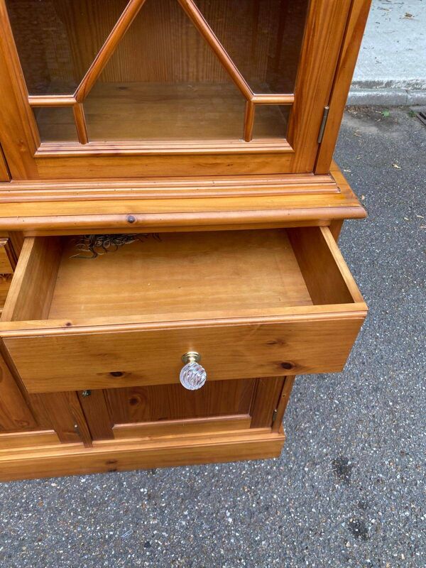 Grande bibliothèque vitrine anglaise en bois massif XXème 155cm