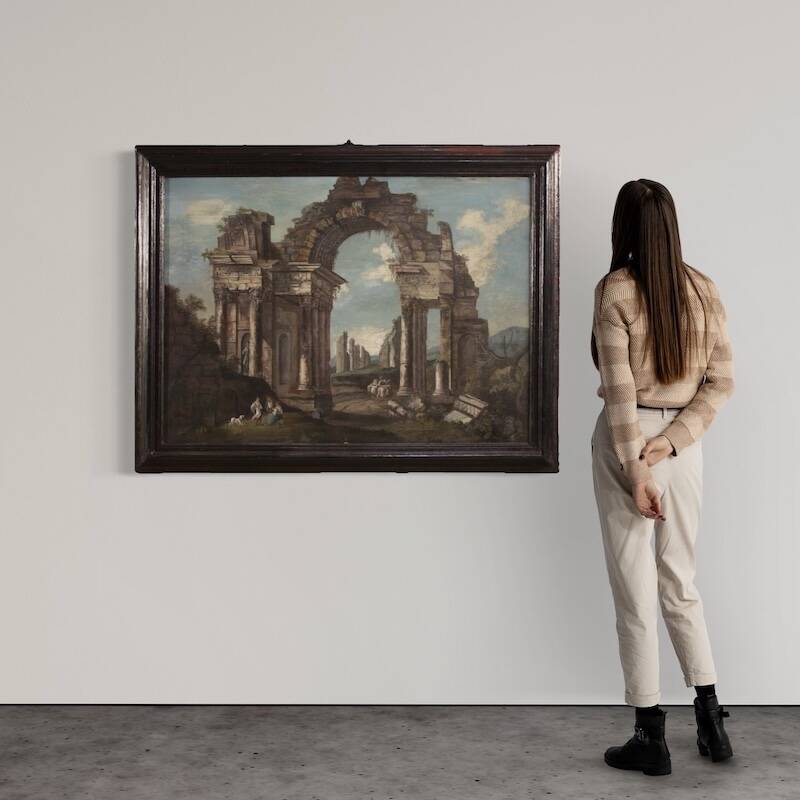 Peinture capriccio architecturale italienne du 20e siècle