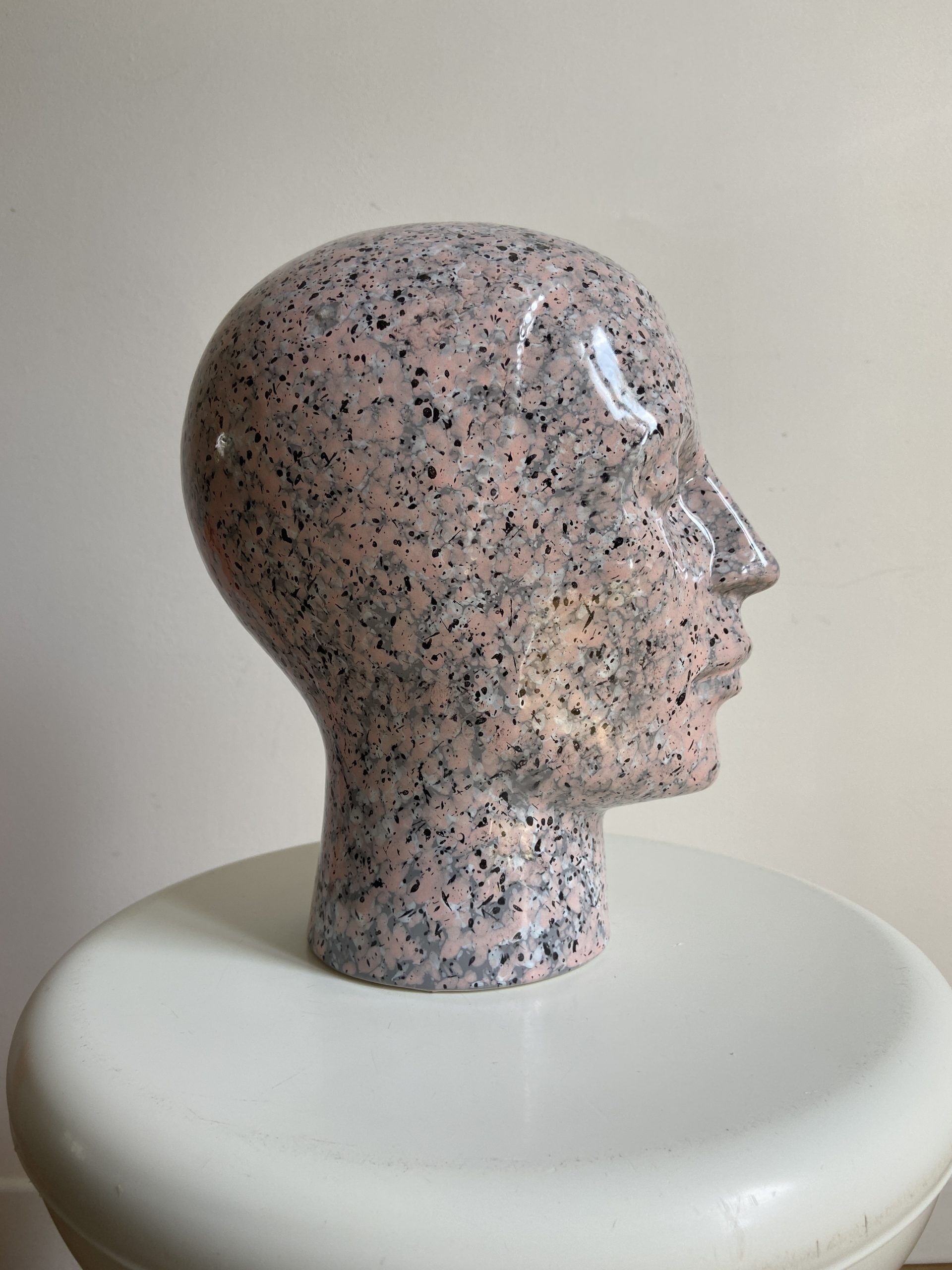 Vintage ceramic head speckled pattern pink and black