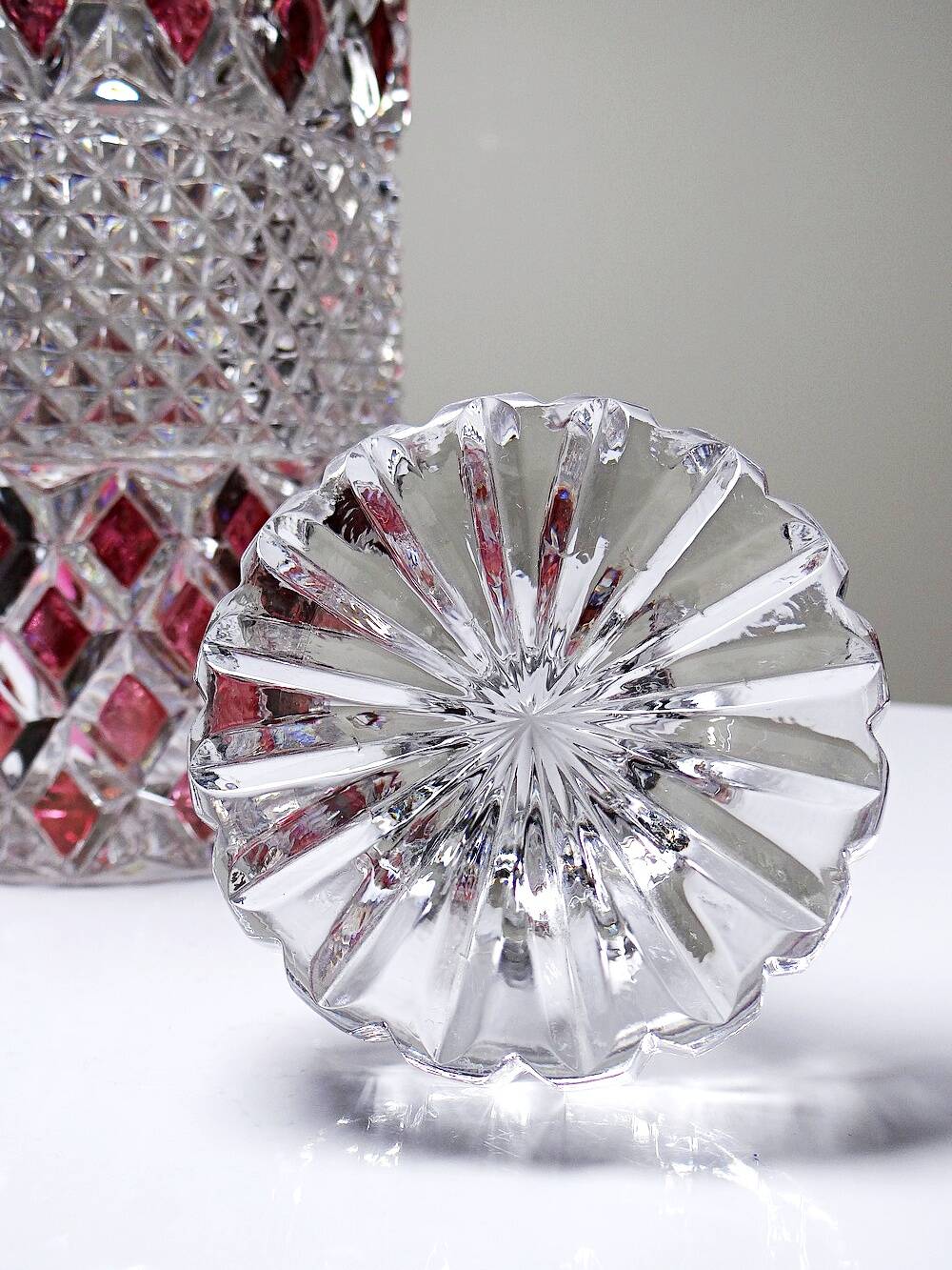 Harlequin crystal whisky decanter, Bohemia, Czechoslovakia, vintage 1950s-1970s