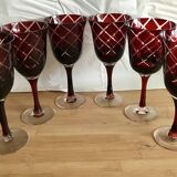 6 red italian cut glass wine glasses