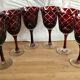 6 red italian cut glass wine glasses