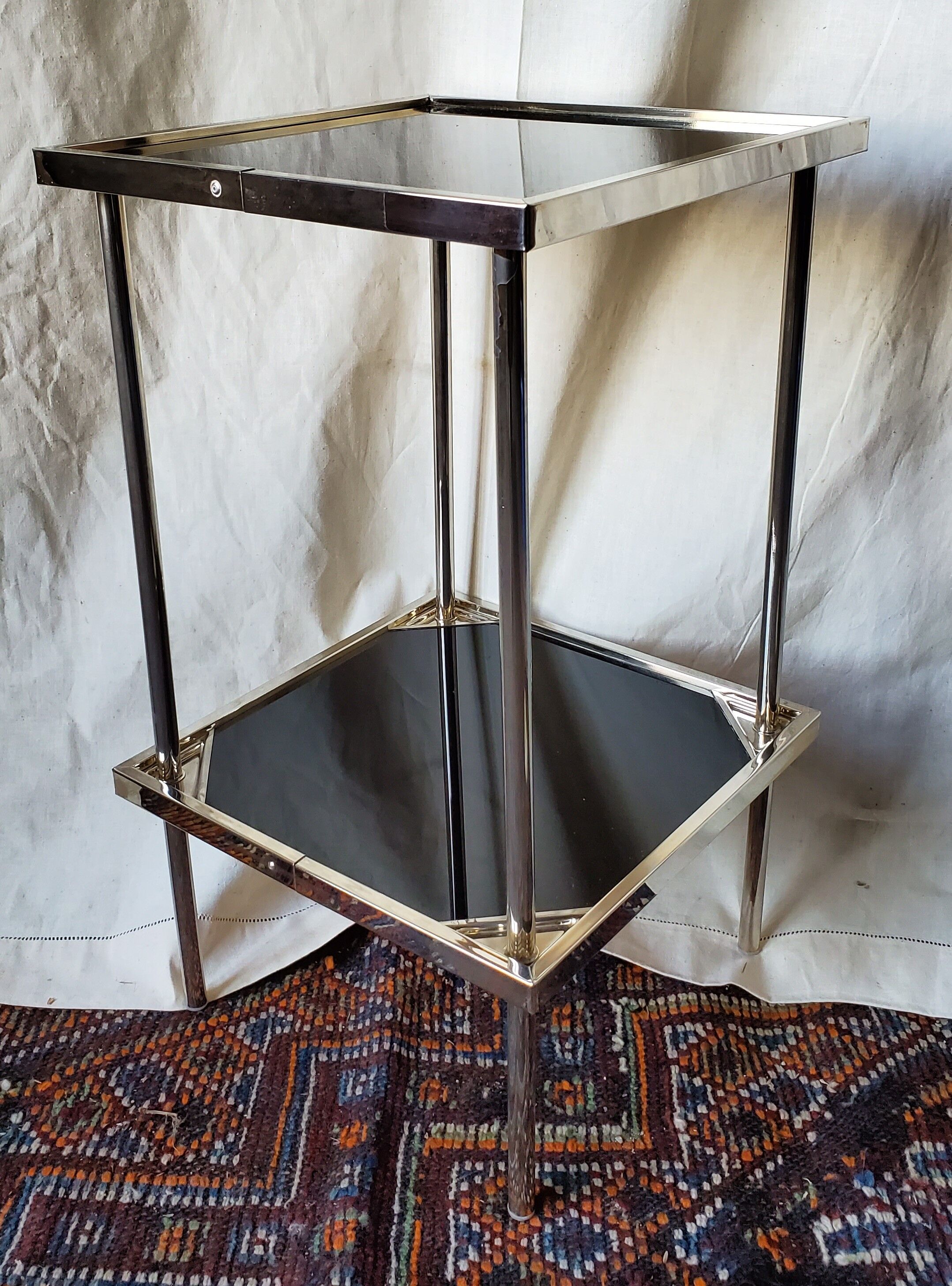 70s black glass and gold metal side table