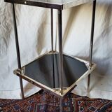 70s black glass and gold metal side table
