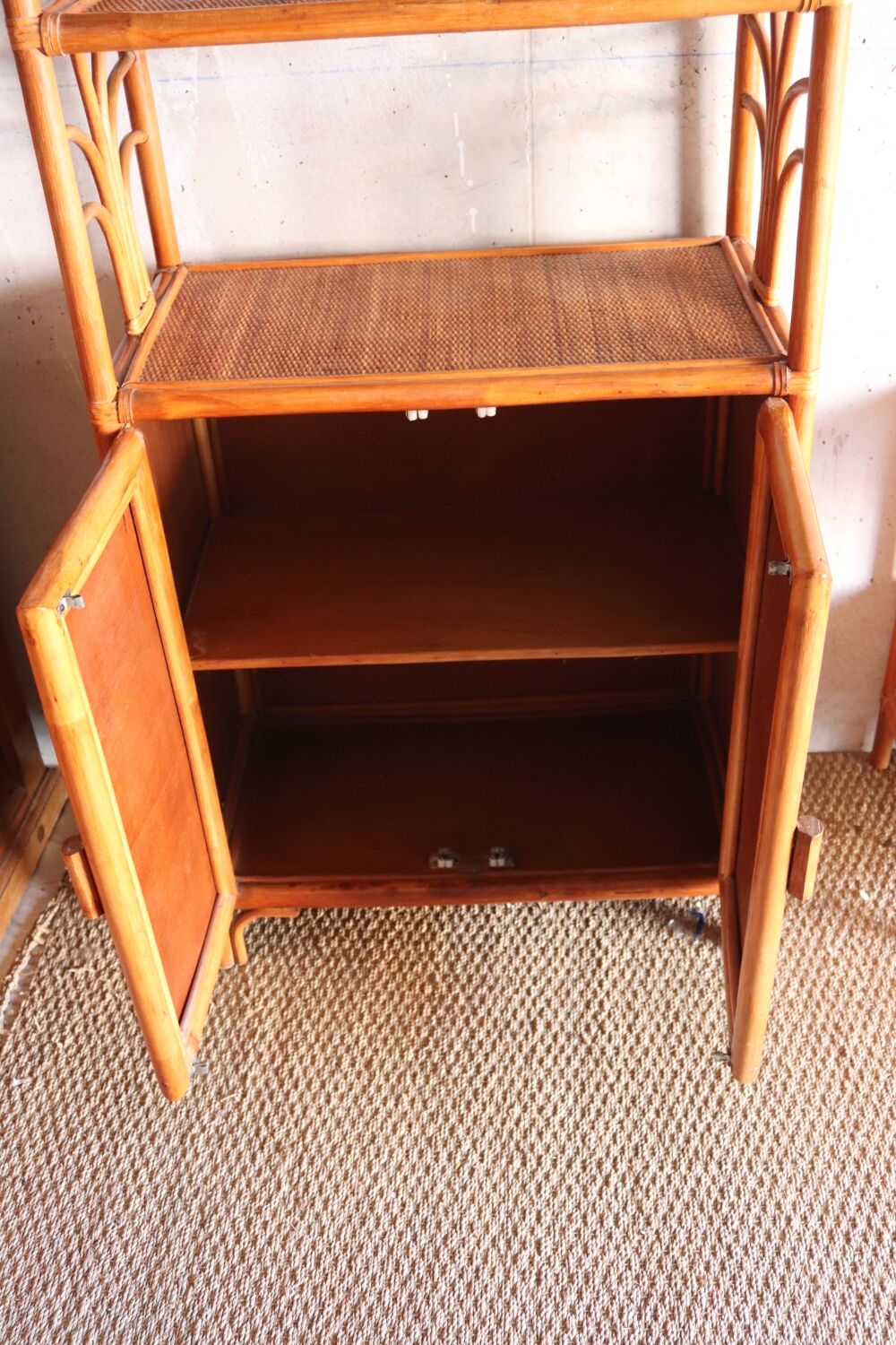 Rattan and vintage bamboo shelf