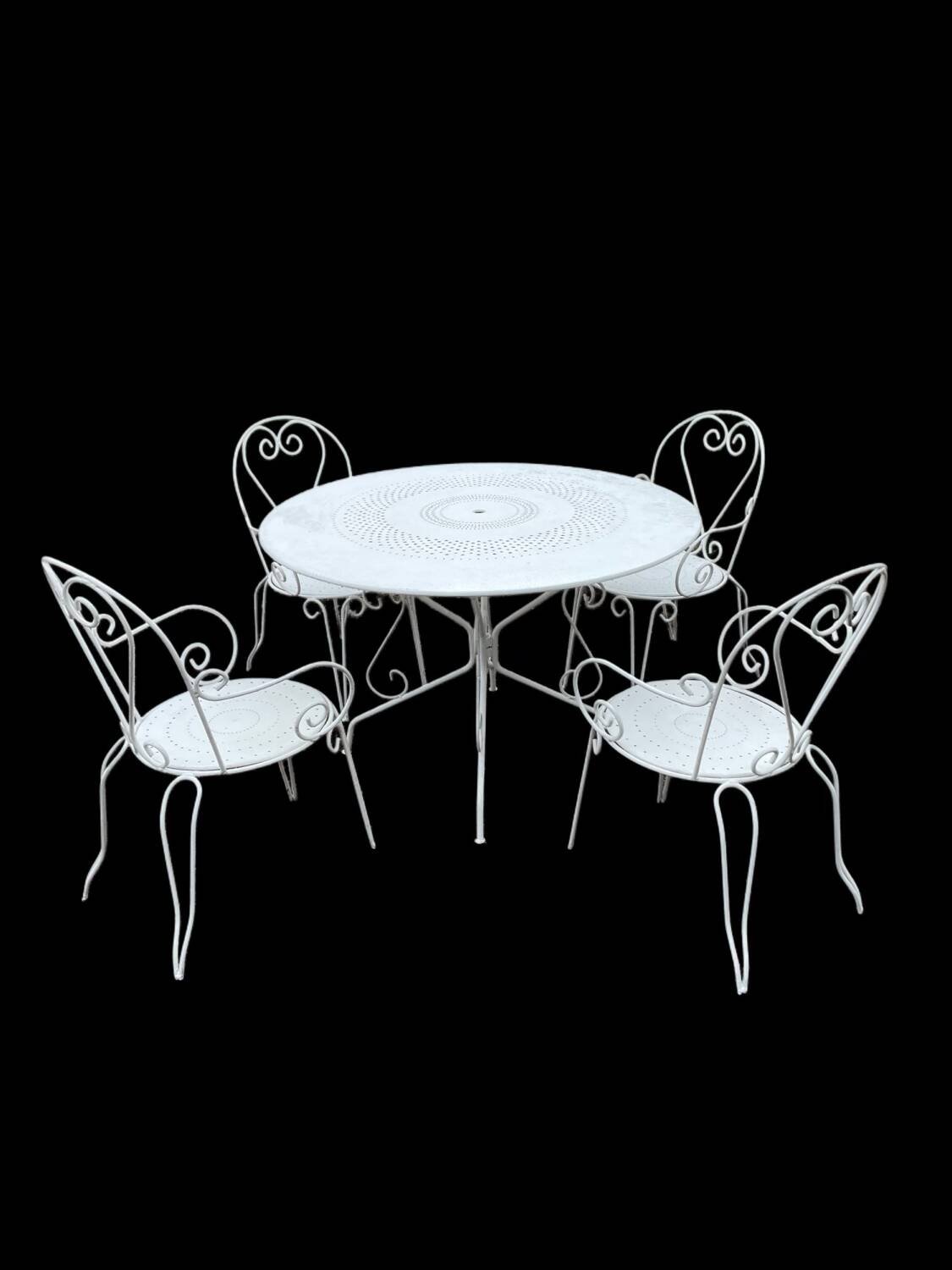Ensemble salon de jardin en fer forgé avec 4 chaises