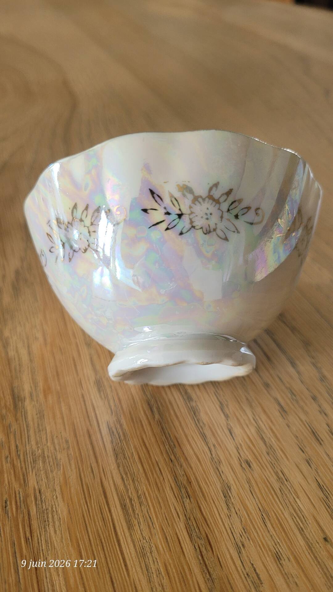 6 antique coffee cups in pearlescent porcelain