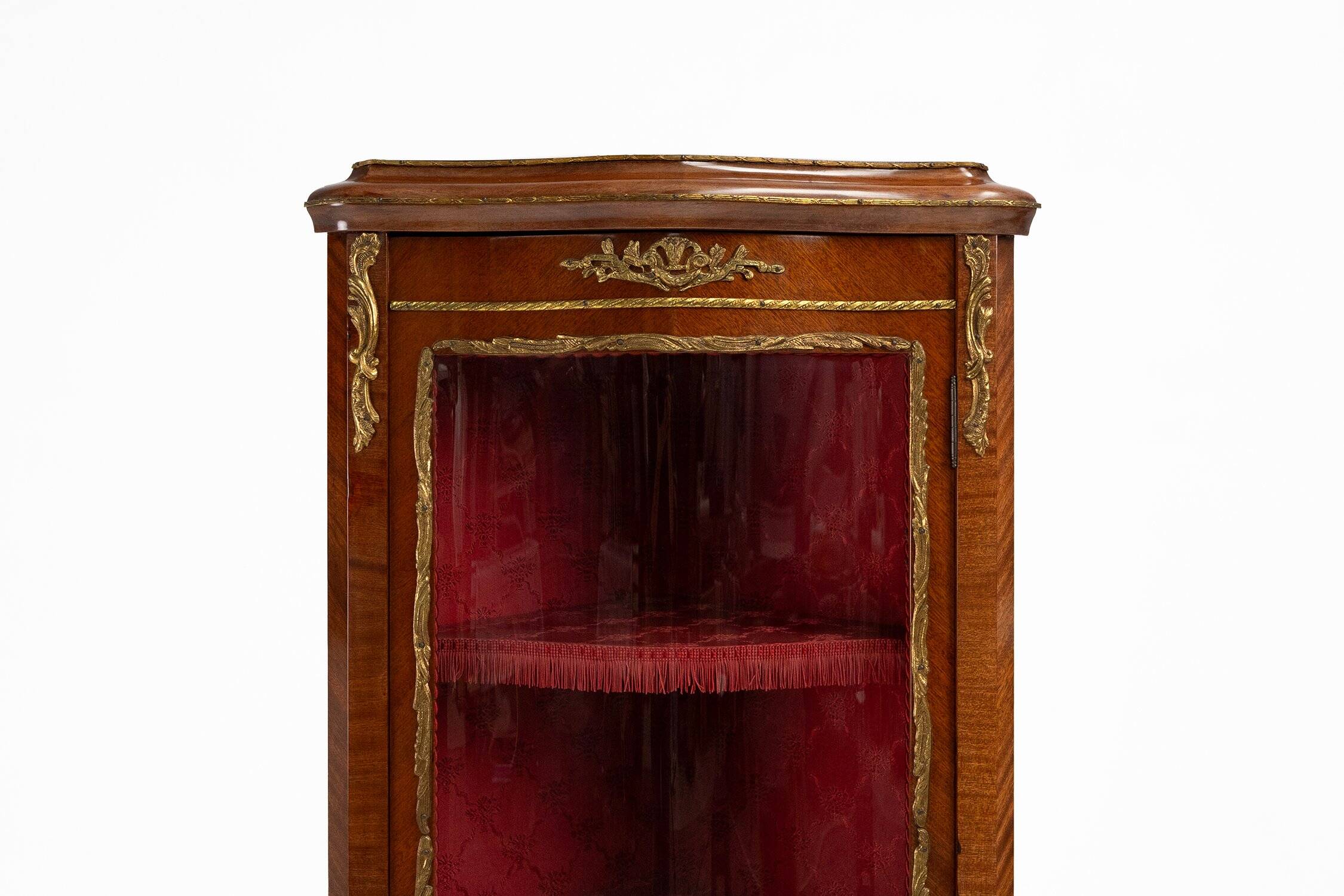 French Louis XV Style Corner Display Cabinet with Arched Glass, 1950