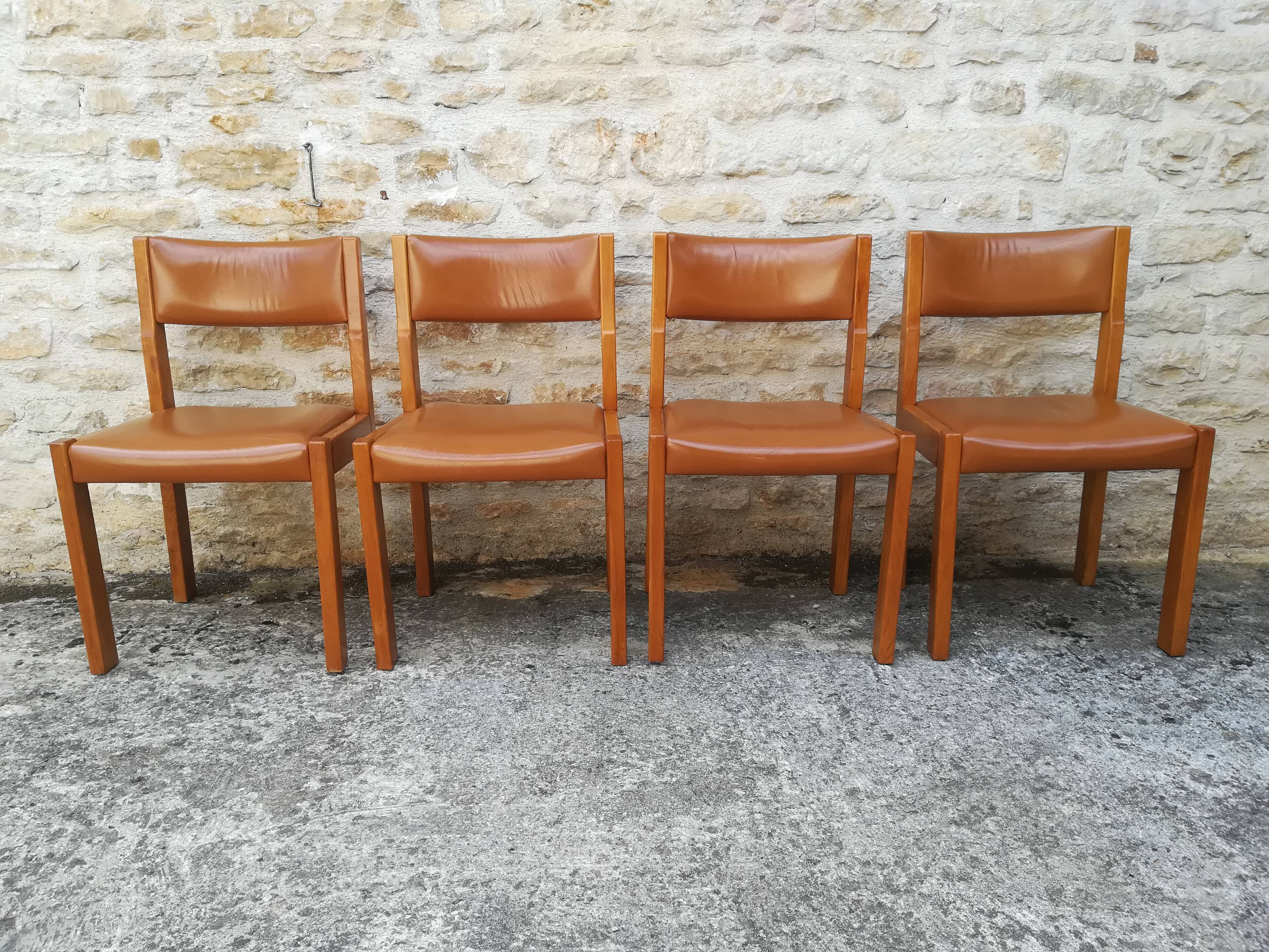 Maison Regain chairs in elm and leather