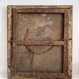 Old oil painting on canvas portrait of a woman with a red bow, late 19th century