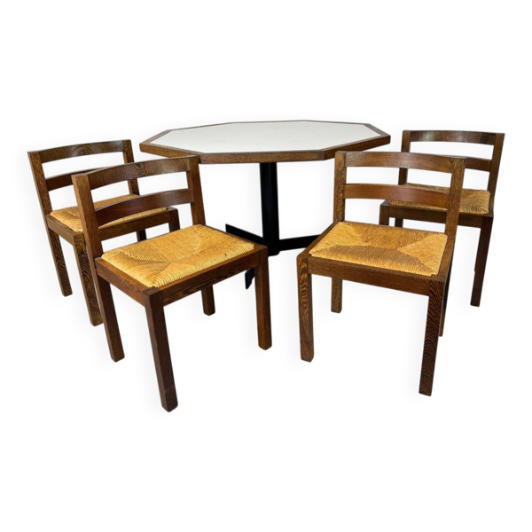 Table et chaises de salle à manger brutalistes de style Mid-Century Modern, en bois de wengé et acier, de Martin Visser. — Beyit