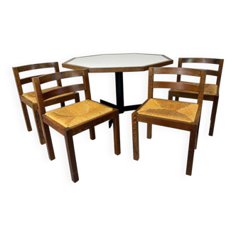 Table et chaises de salle à manger brutalistes de style Mid-Century Modern, en bois de wengé et acier, de Martin Visser.