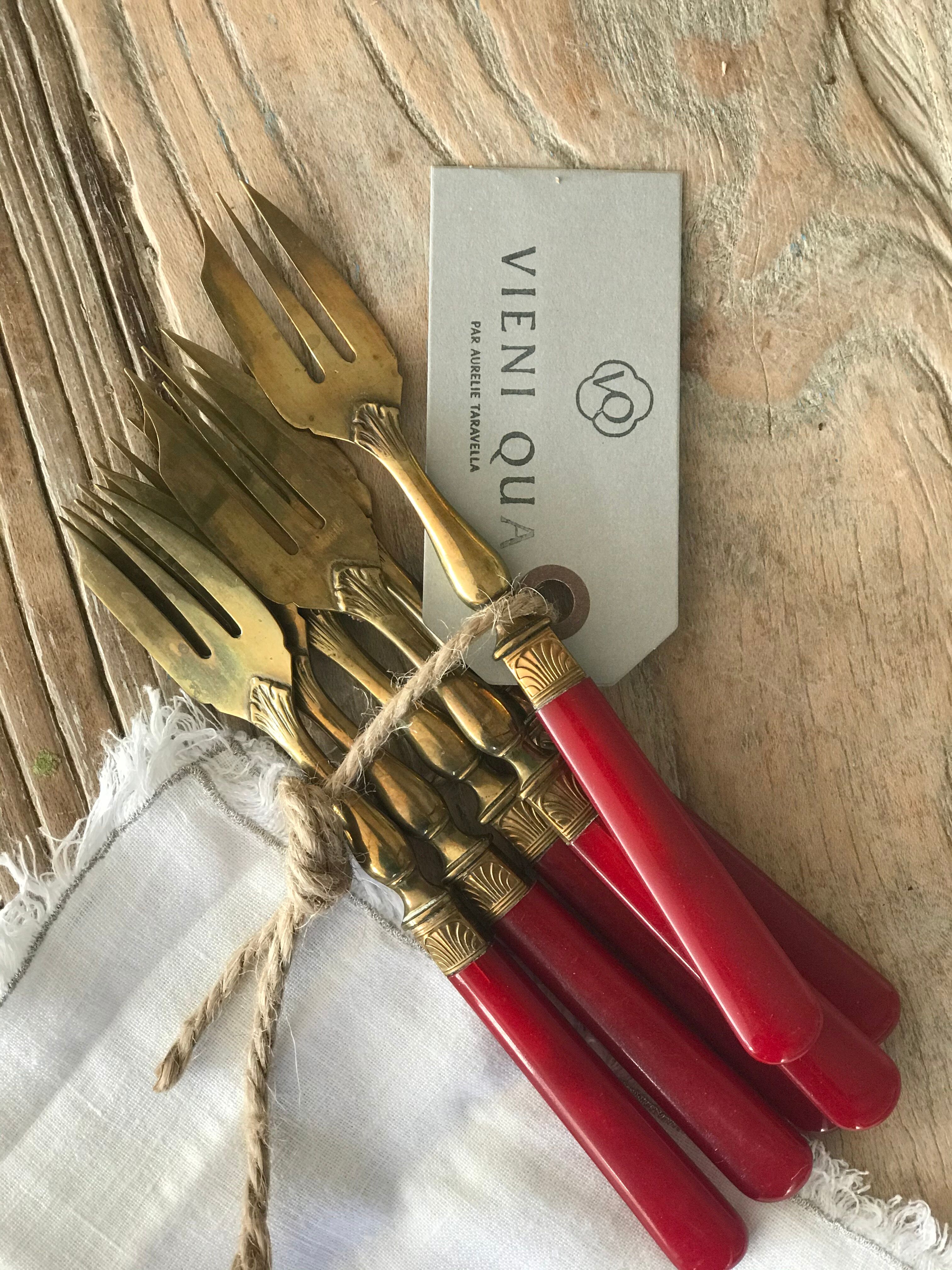 Batch of 6 red Bakelite dessert forks