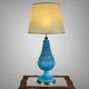 1.05 m pineapple lamp in turquoise ceramic on a gilded wooden base from the 1950s