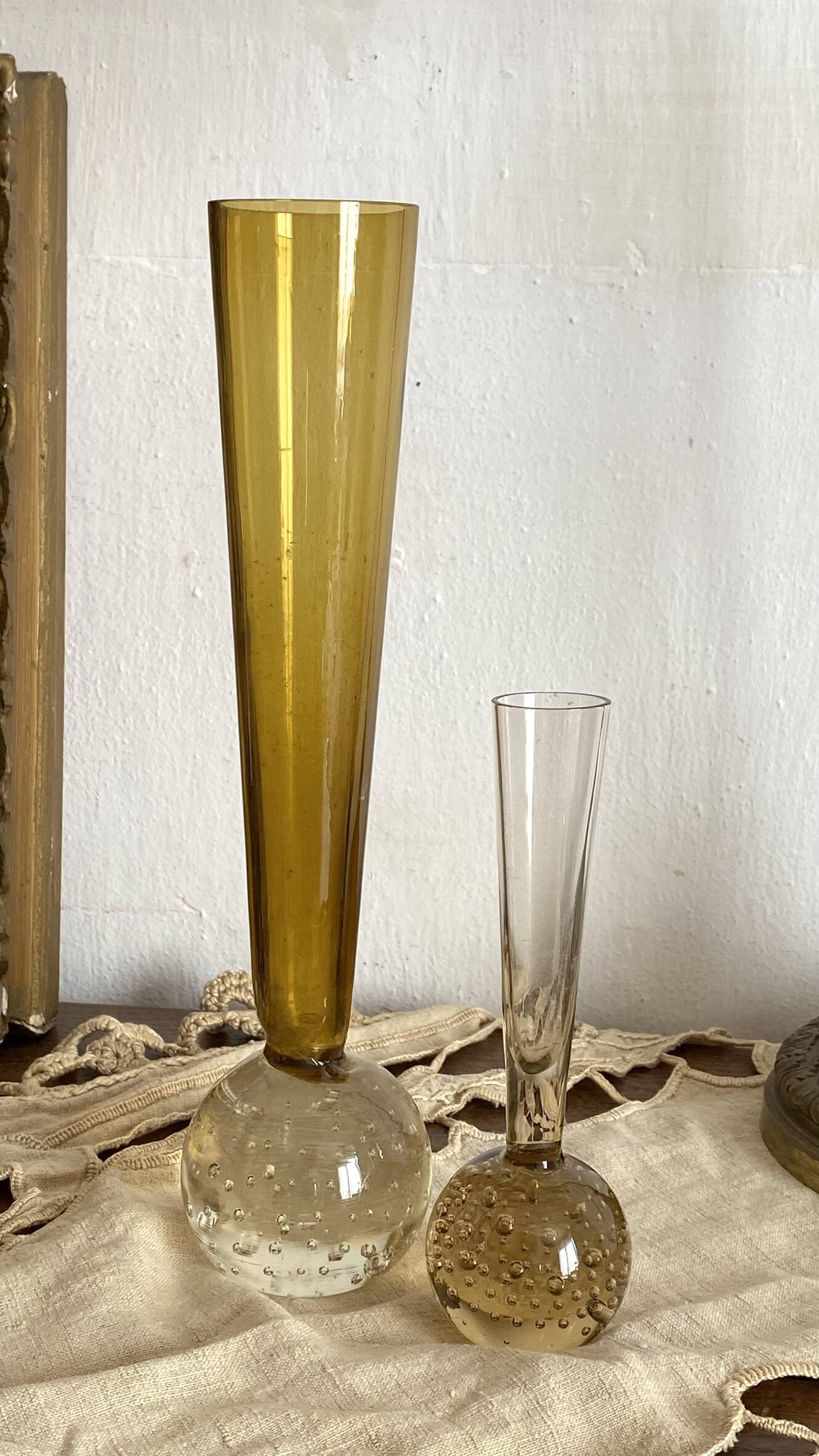 Soliflores vintage en verre bullé teinté