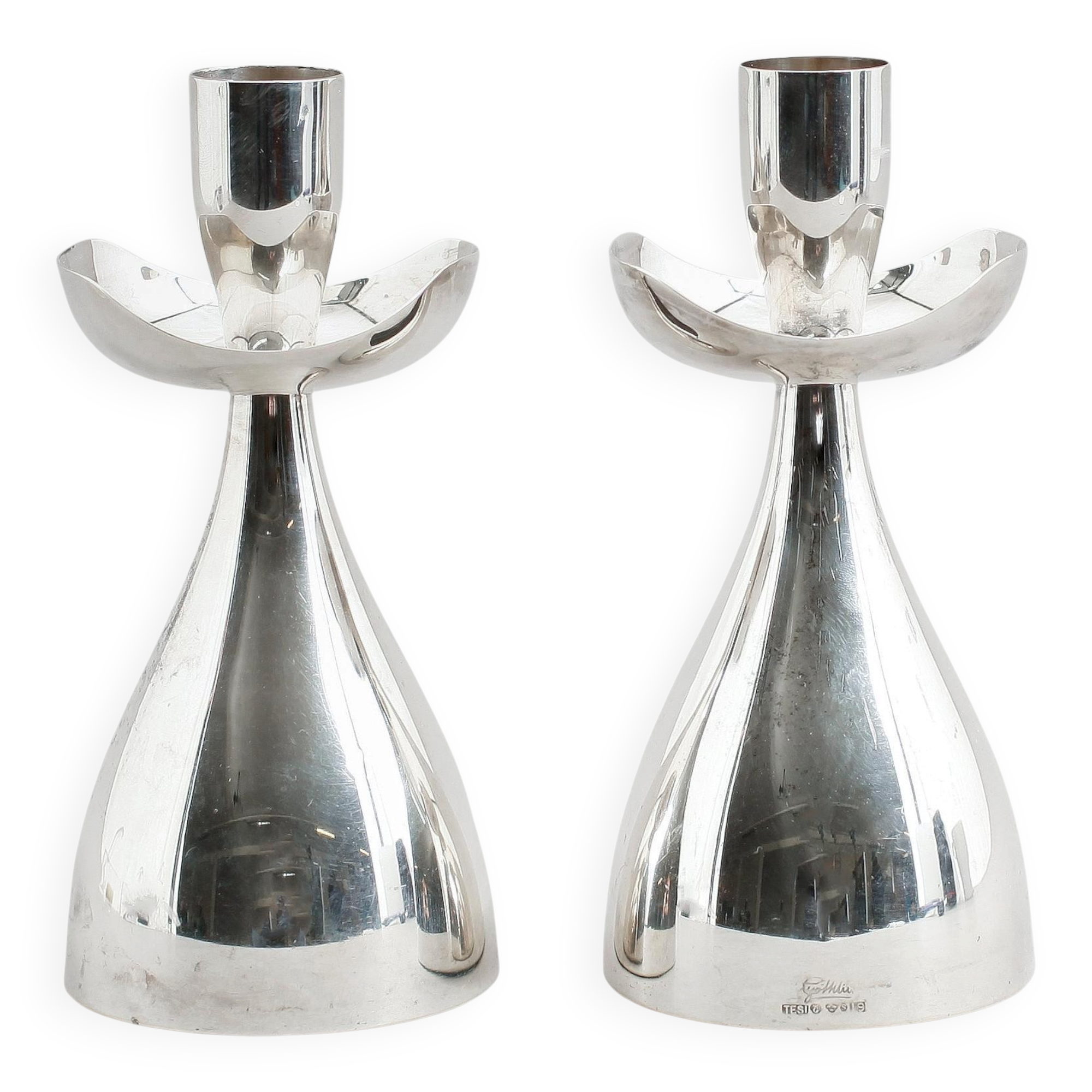 Pair of silver candlesticks by Gosthlin, Sweden, 1960. Signed.