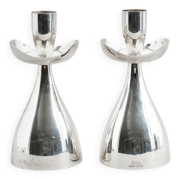 Pair of silver candlesticks by Gosthlin, Sweden, 1960. Signed.