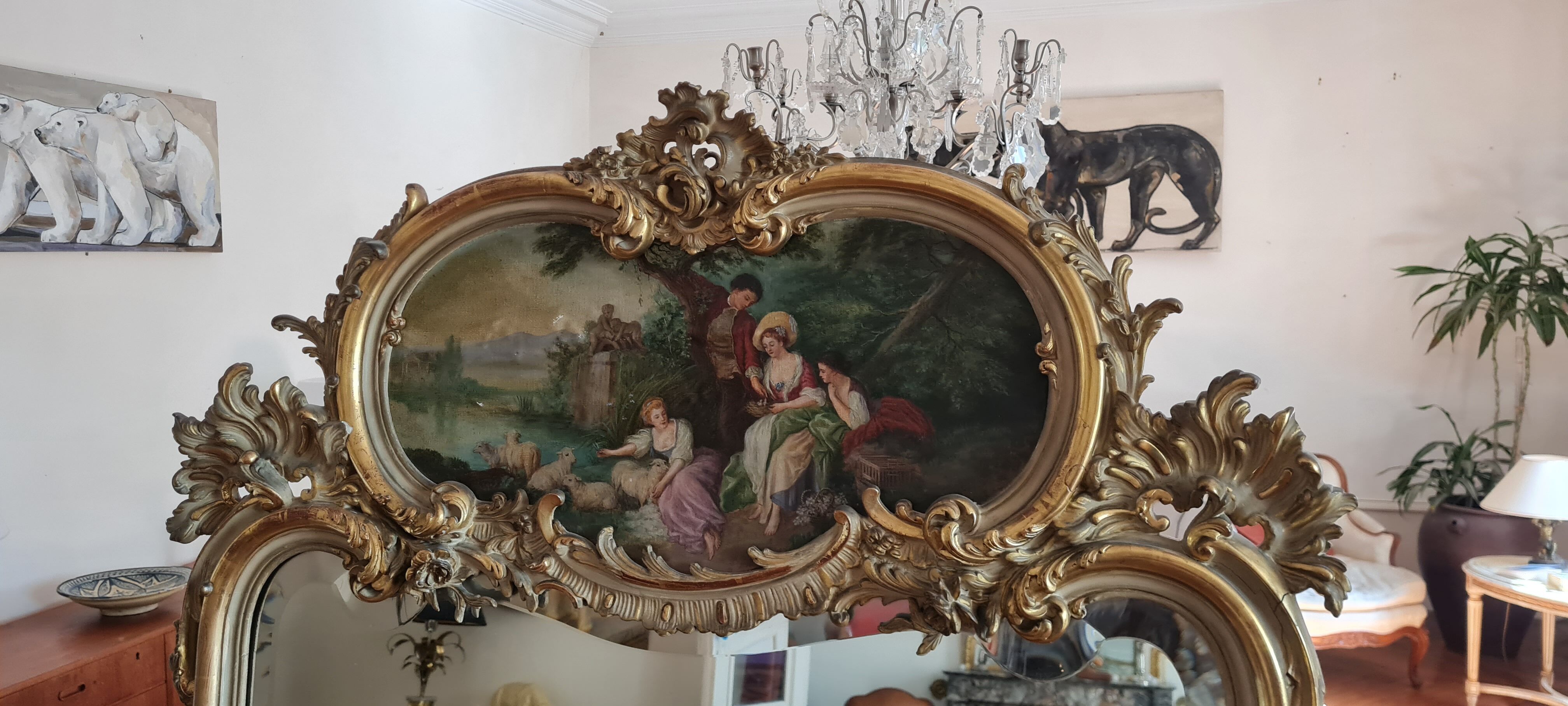 Mirror trumeau gilded wood and patinated XIX century