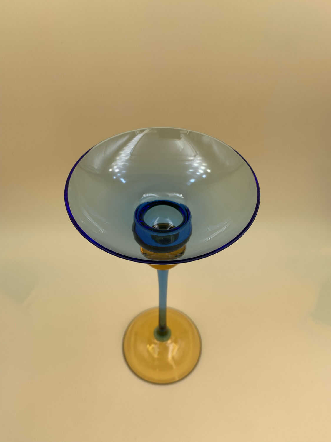 Yellow and blue glass candle holder