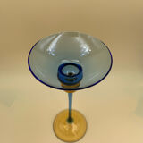 Bougeoir en verre jaune et bleu
