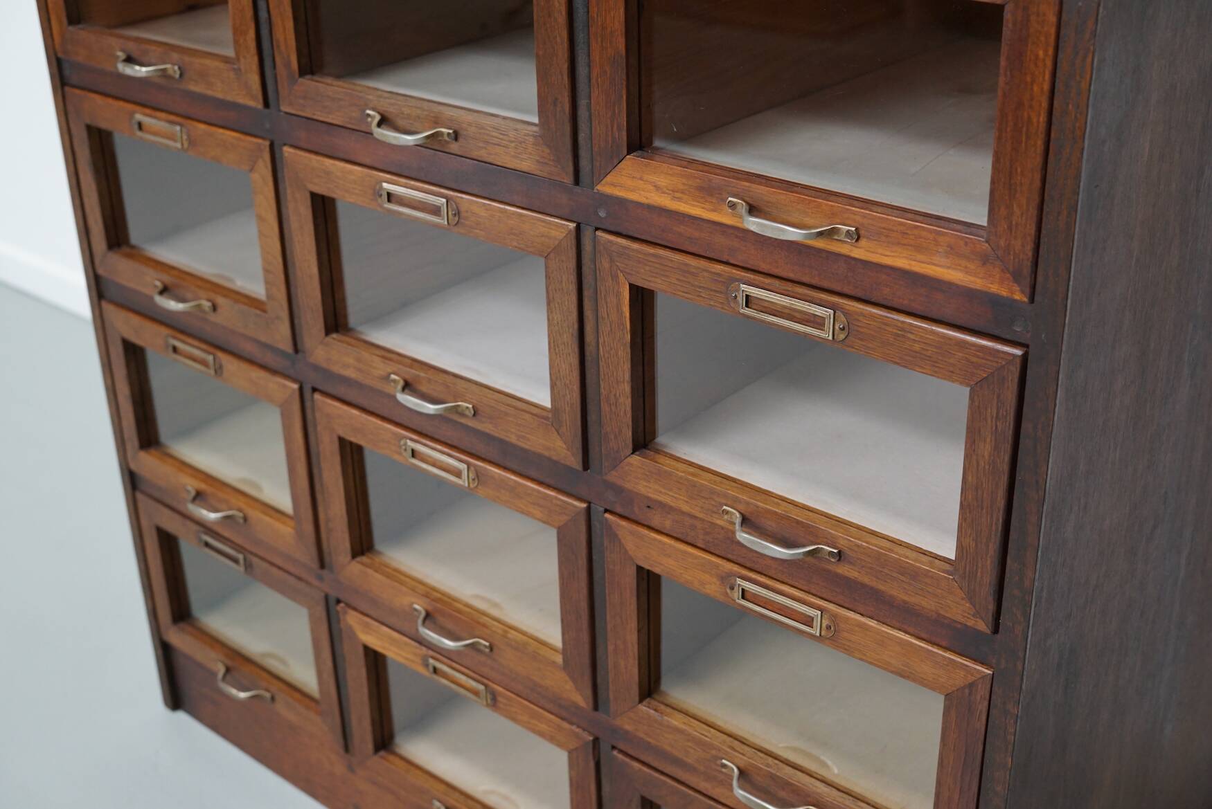 Vintage Dutch Oak Haberdashery Shop Cabinet / Vitrine, 1950s