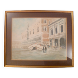 Watercolor painting signed lower right "view of animated venice" in its frame