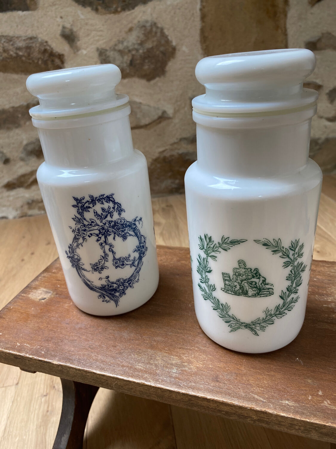 Opaline apothecary pots