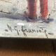 Large old marine oil painting - Sailboats in port.