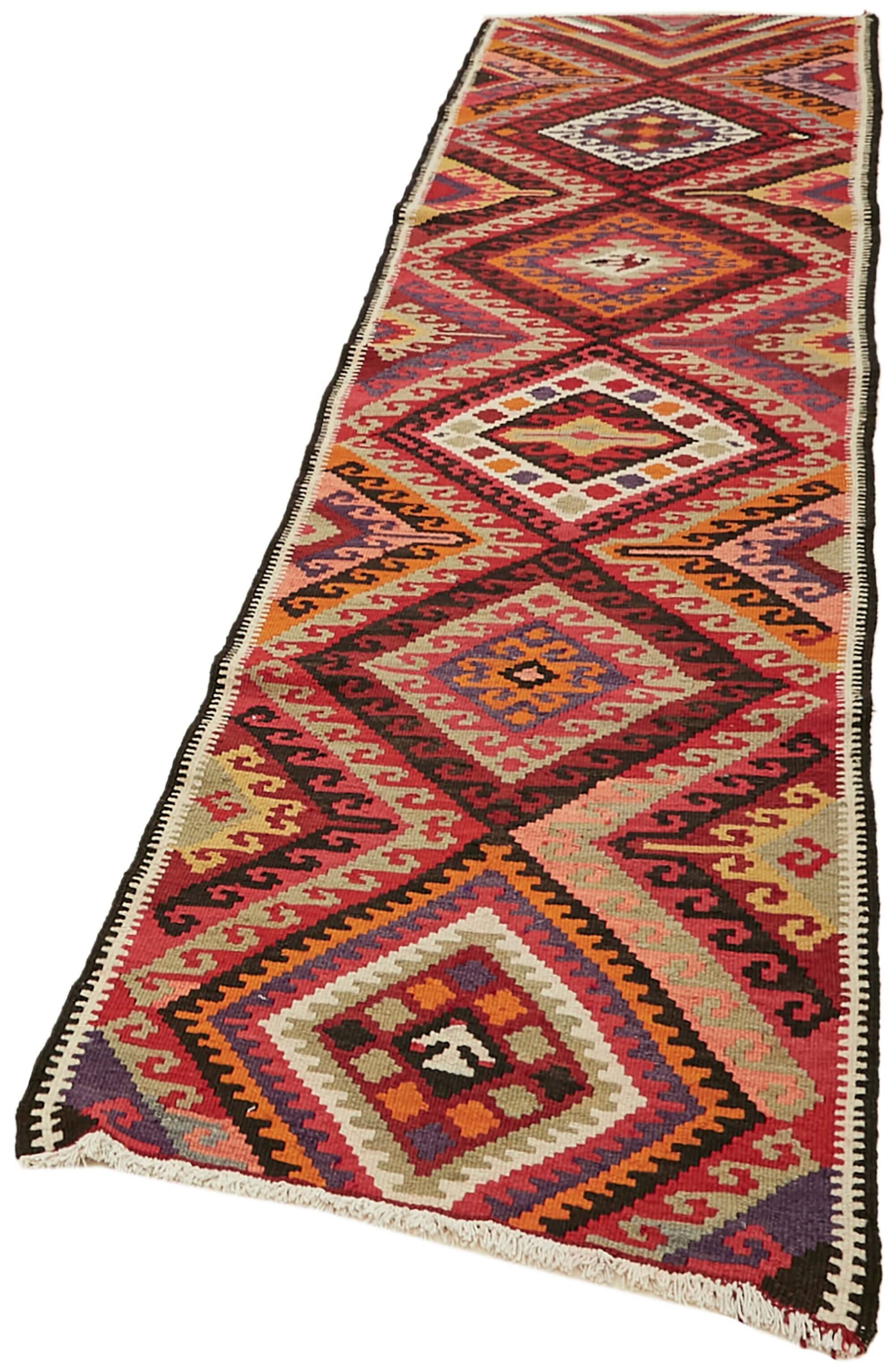 Turkish Handwoven Vintage Herki Kilim 83 cm x 322 cm
