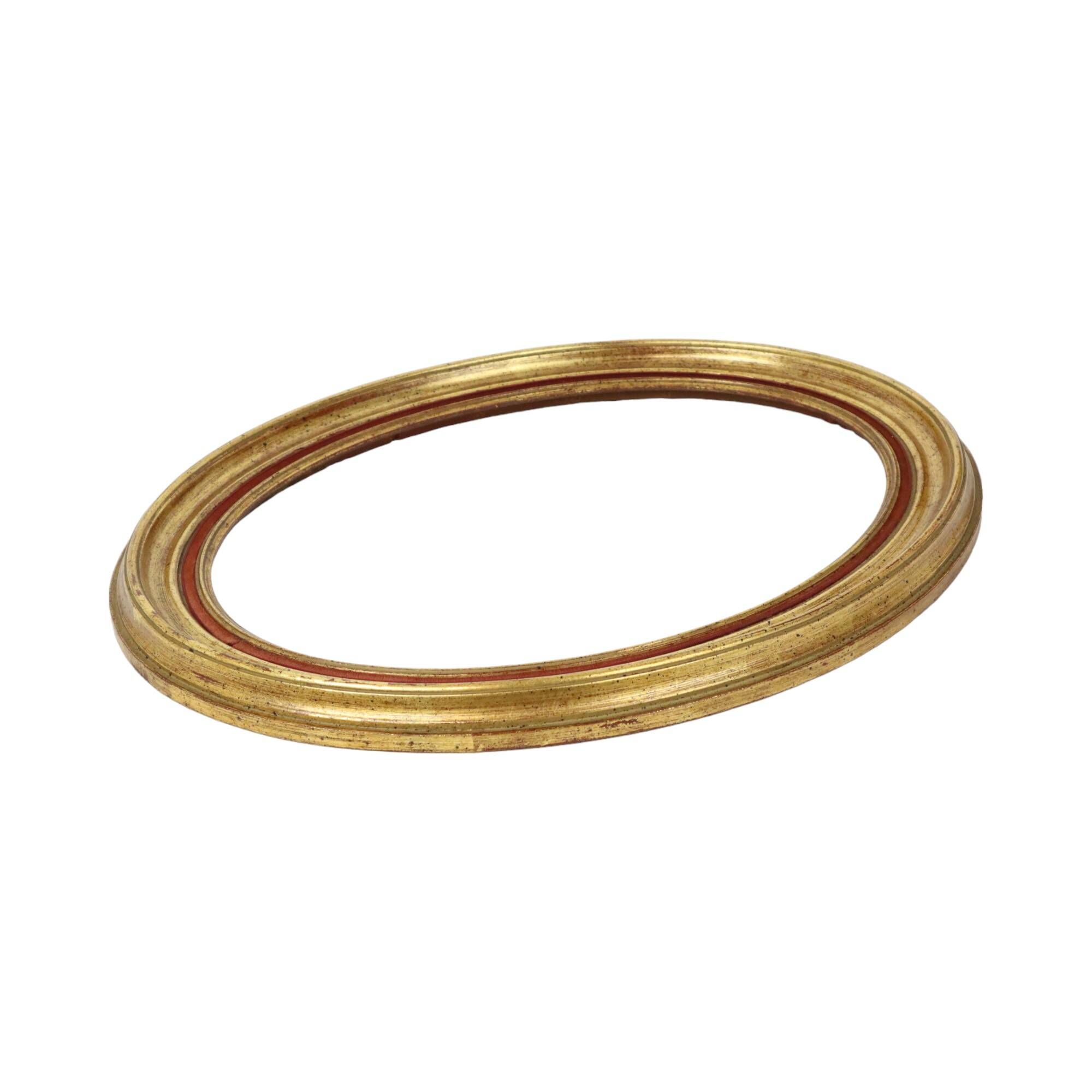 Pair Oval Gold Wooden Frames Classic Style Velvet 49x39cm