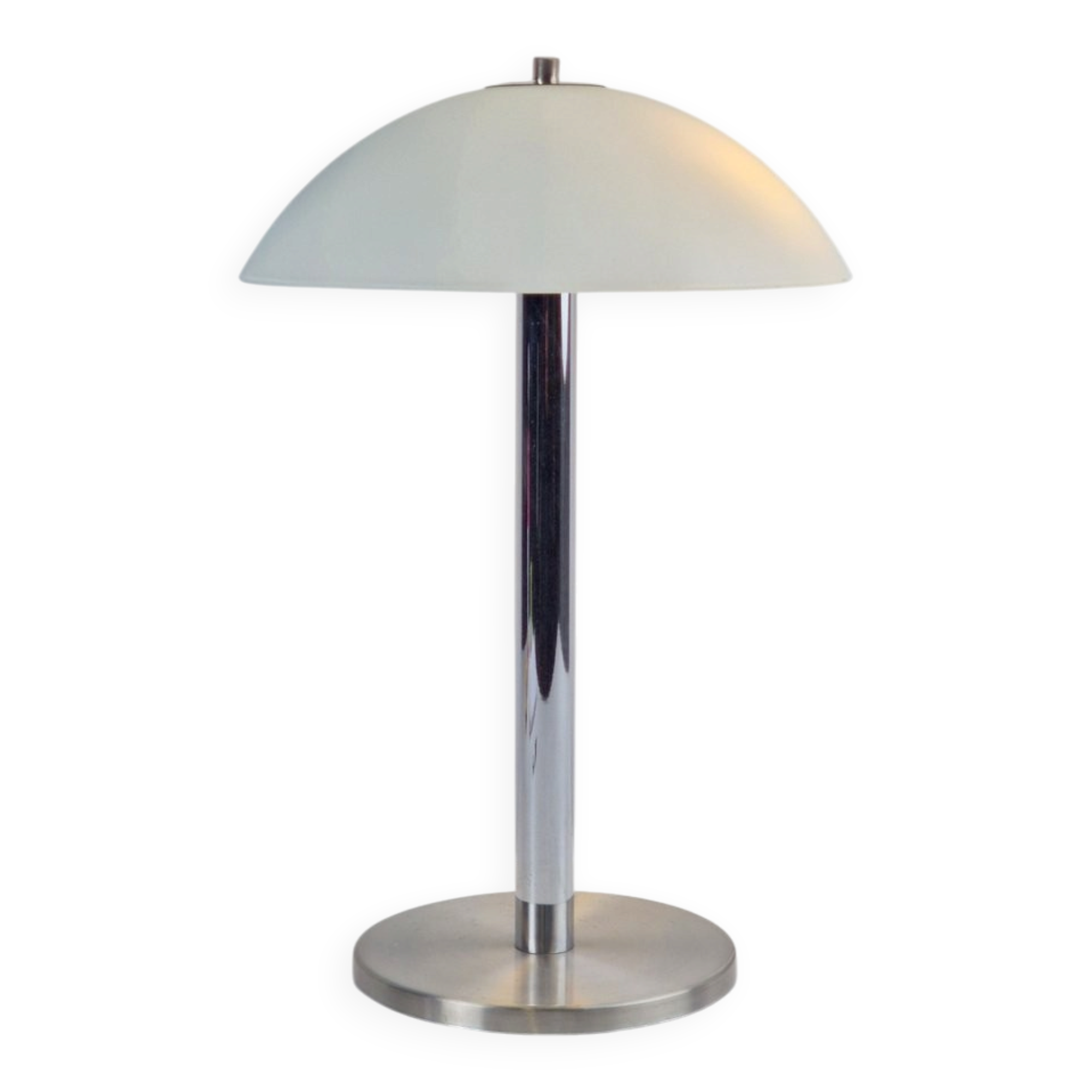 Mid-Century Mushroom Table Lamp in Sandblasted Glass, Stainless Steel & Chrome, 1960s
