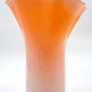 Murano handkerchief vase, blown glass, 1960s design, white and orange.