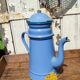 Blue coffee maker in vintage enamelled sheet metal