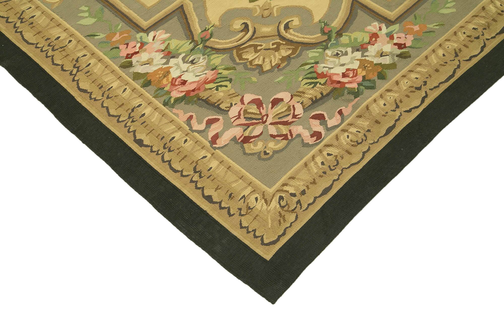 Handmade European Vintage Aubusson Kilim 268 cm x 363 cm