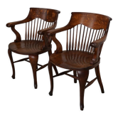Paire de chaises de bureau de bureau en chêne édouardien anglais
