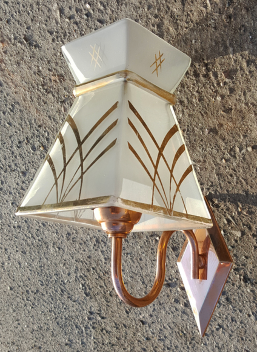 Pair of wall lights, copper and opaline vintage, years 50