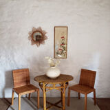 5 wooden and rattan chairs