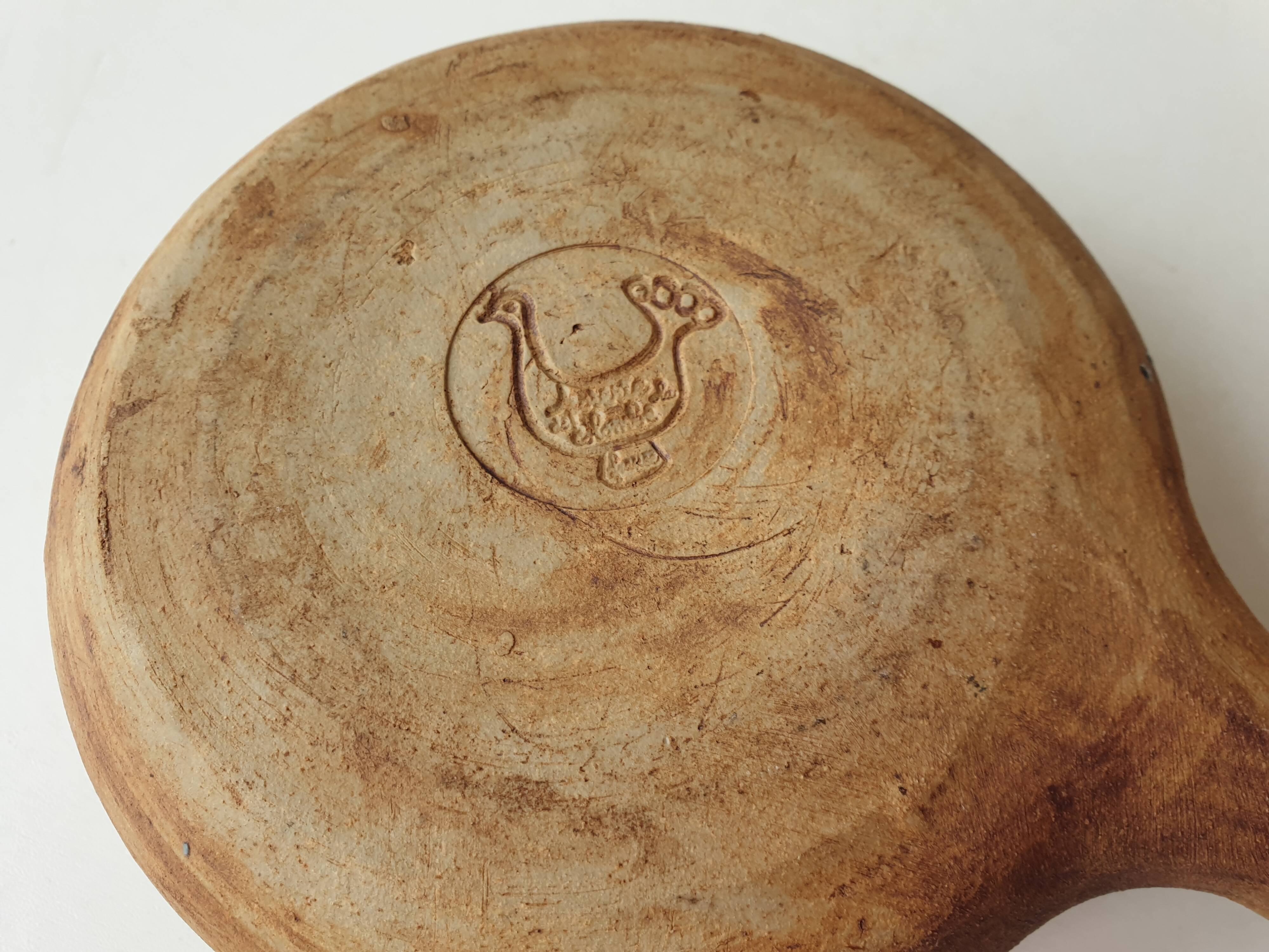 Ceramic fondue pot signed La colombe (Vallauris) 1970s