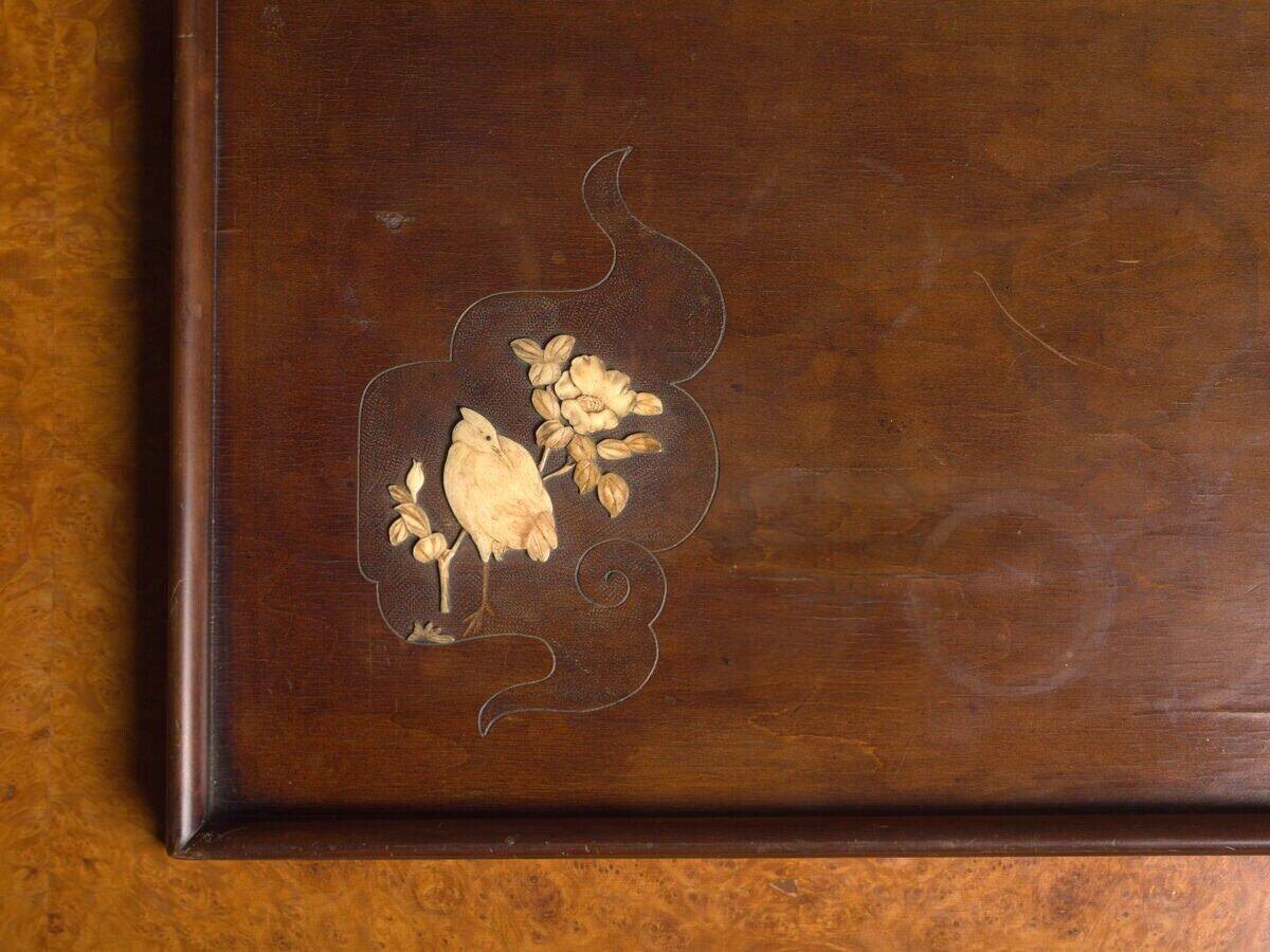 Indochina tray mother-of-pearl marquetry bird decoration 1900