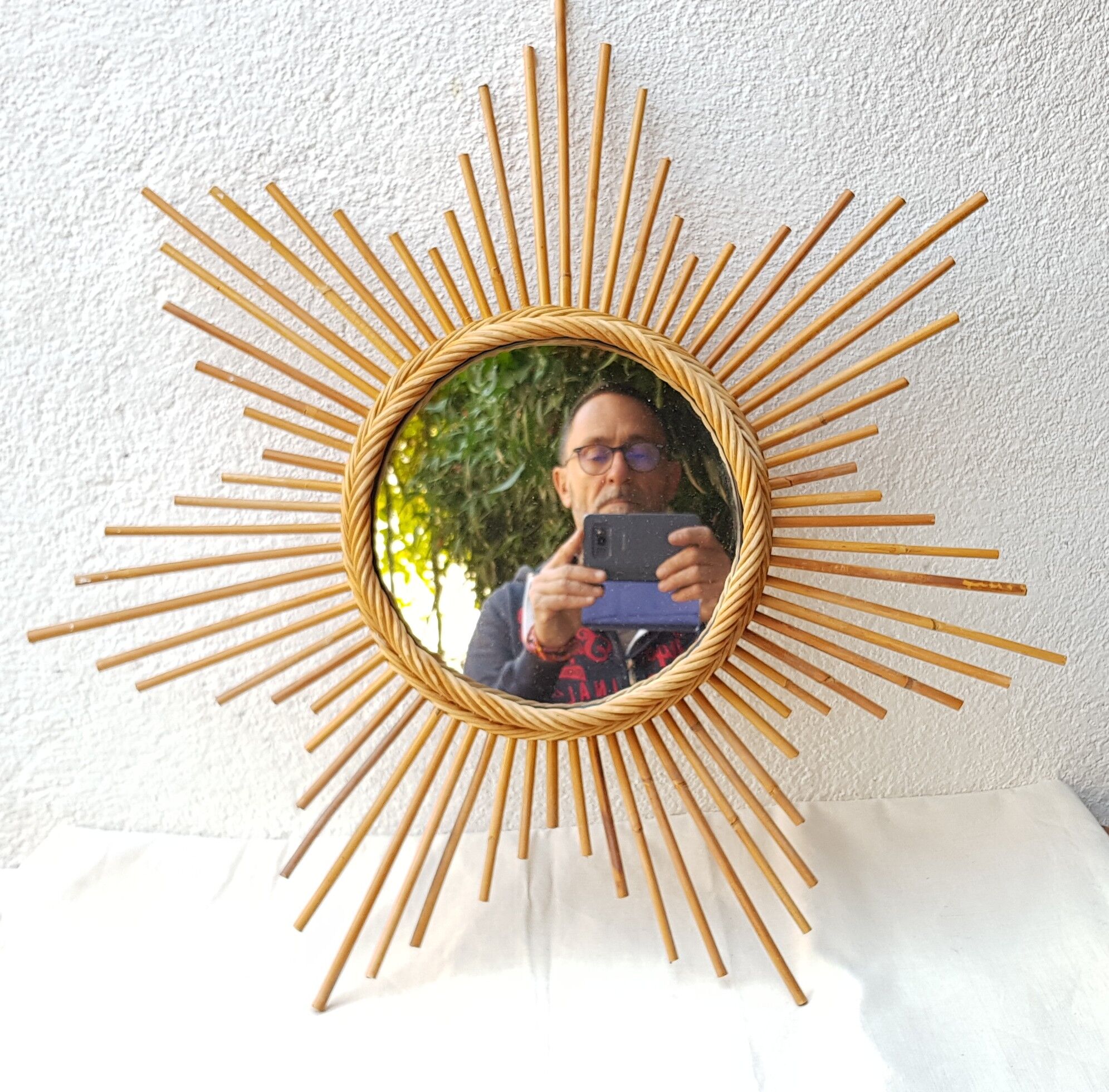 Rattan sun mirror 60 - 66x66xm